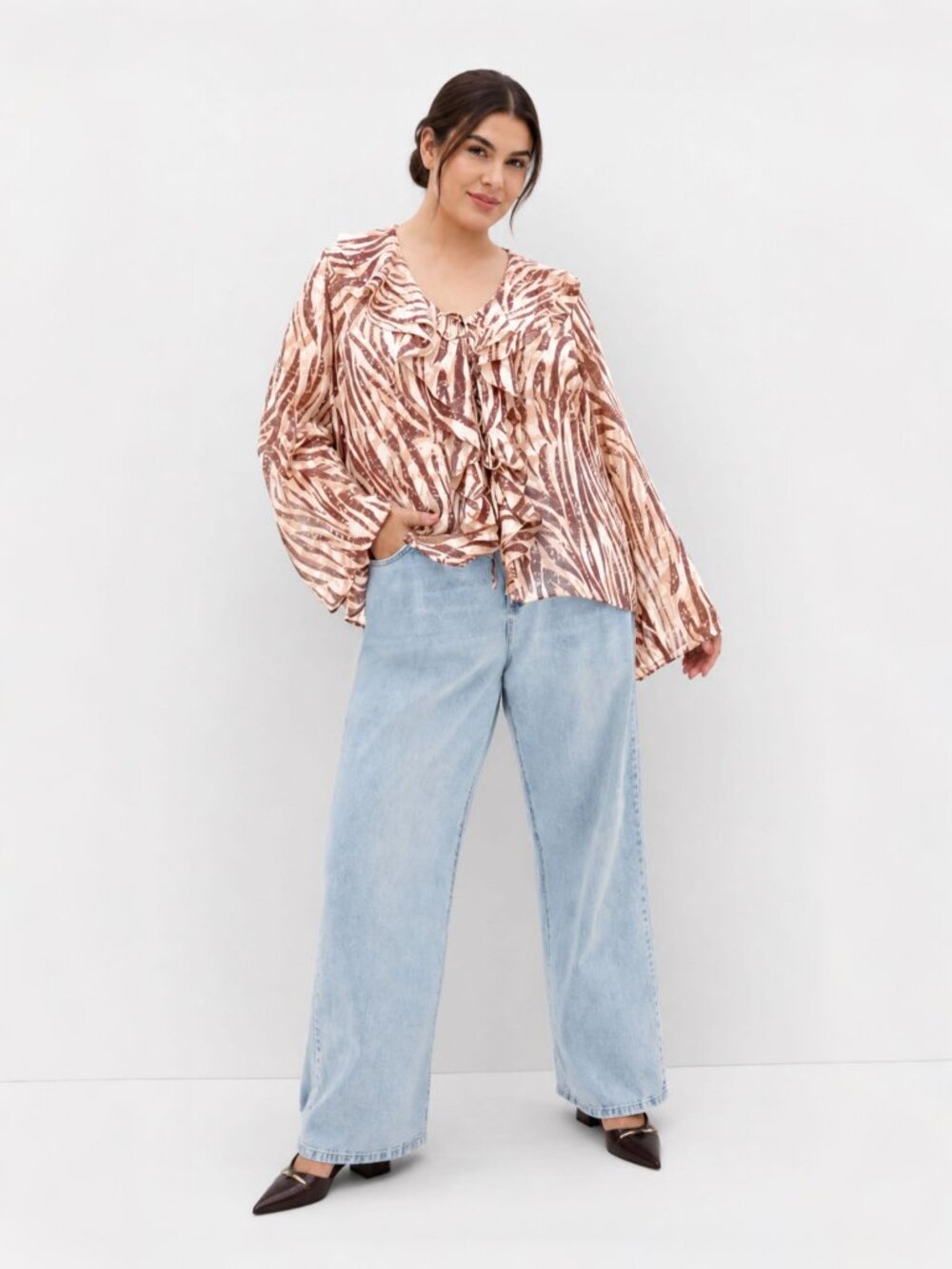 City Chic Vivid Instinct Ruffle Print Top Size 12